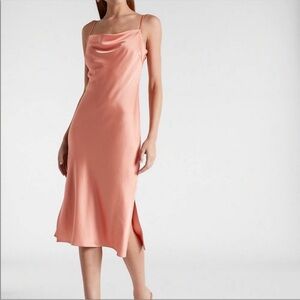 Express Cowl Neck Satin Midi Dress in Coral